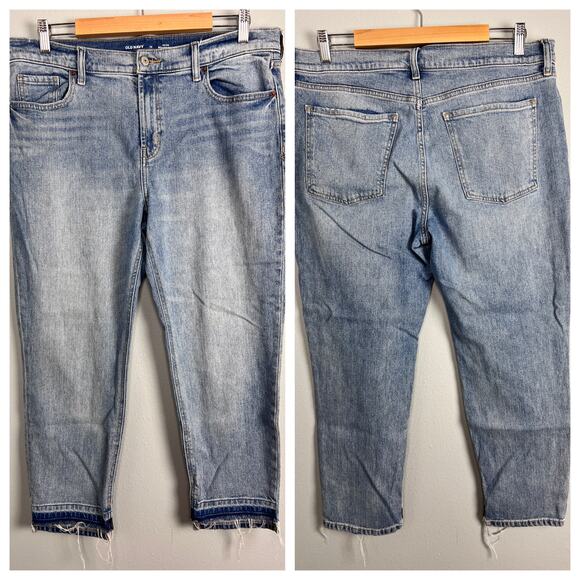 Old Navy Womens 12 Mid Rise Boyfriend Jeans Crop Capri Frayed Hem Light Wash - Picture 9 of 9